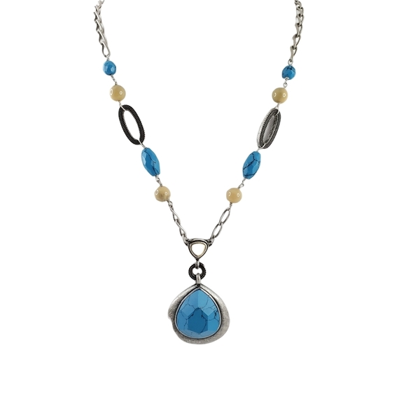 Lia Sophia Necklace with chunky turquoise color pendant - Picture 1 of 6